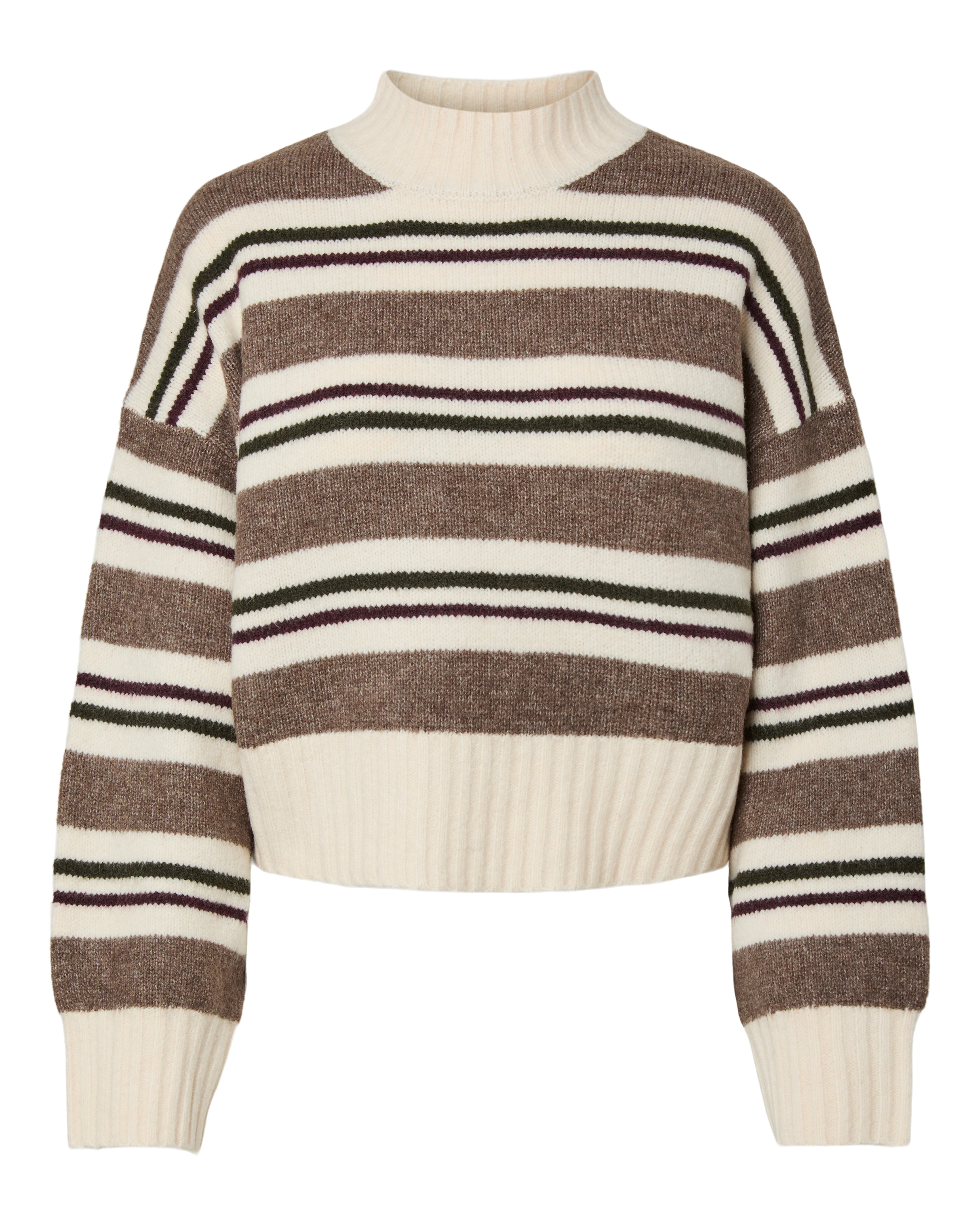PIECES AICO HIGHNECK SHORT SWEATER - WHITECAP STRIPES
