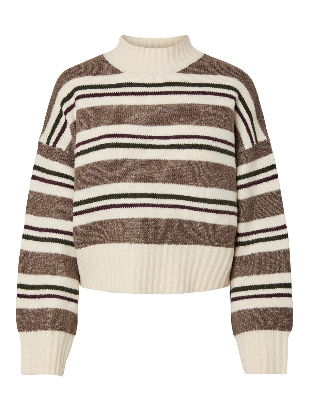 PIECES AICO HIGHNECK SHORT SWEATER - WHITECAP STRIPES