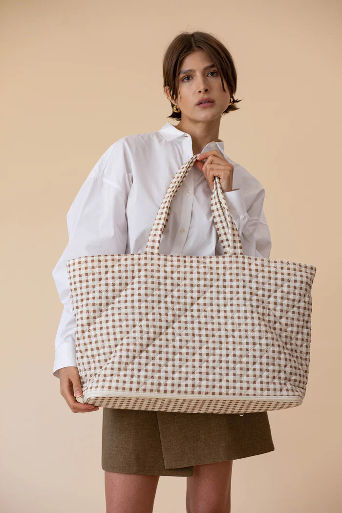 ELA EXPANDABLBE TOTE BAG - GINGHAM PRINT