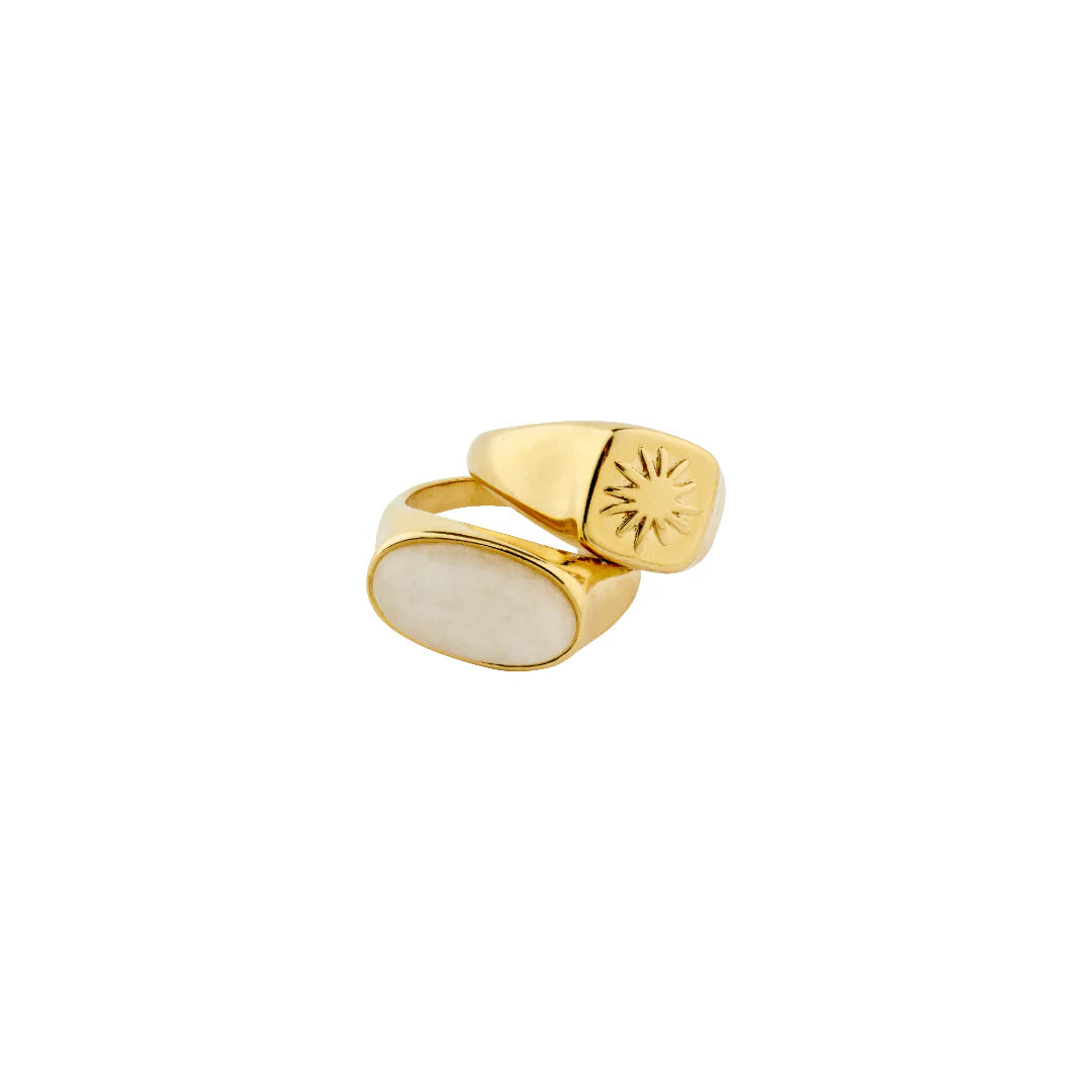 PILGRIM PRISM RECYCLED SIGNET RINGS 2-IN-1 SET - GOLD