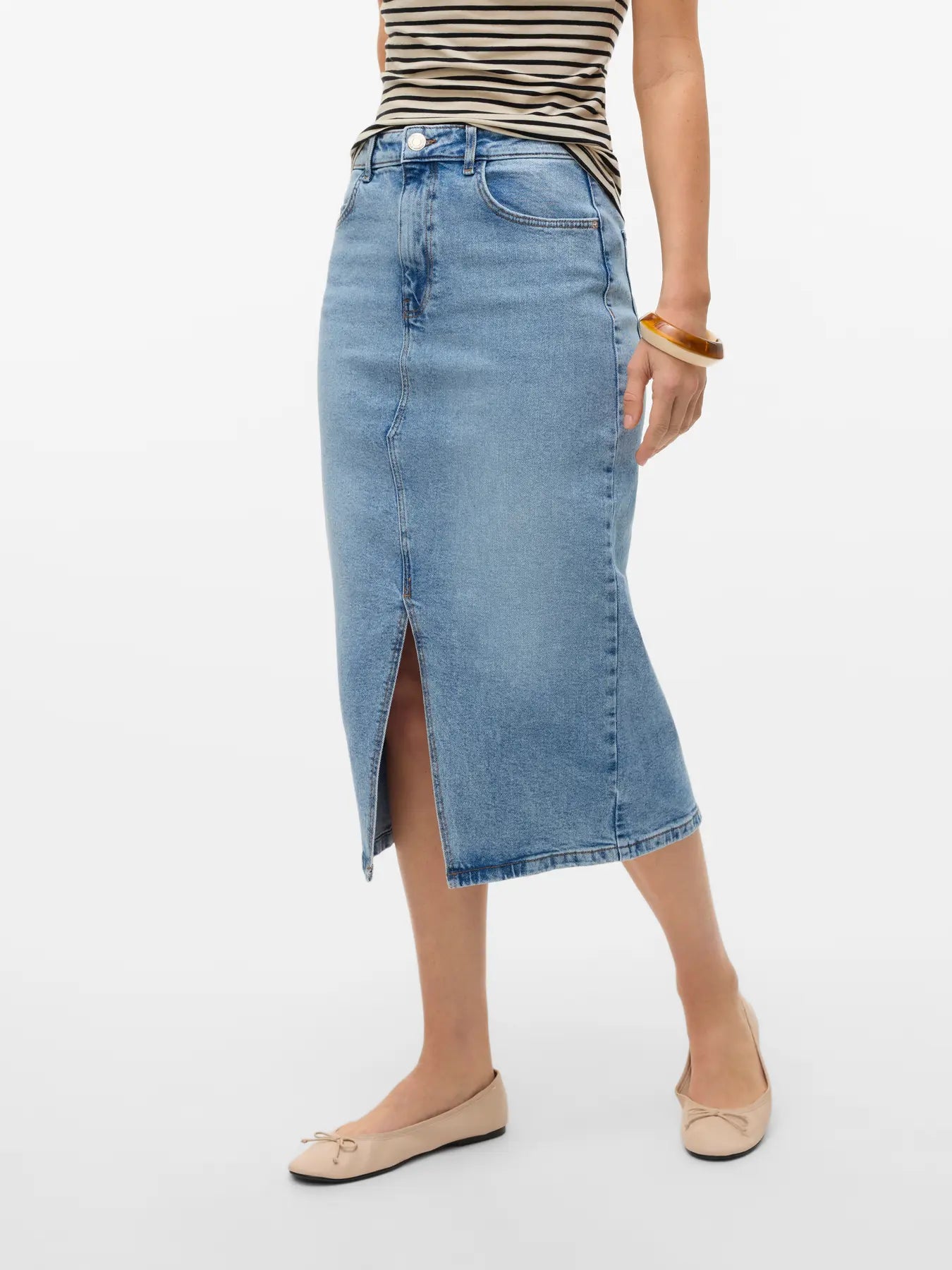 VM NATALIE MIDI DENIM SKIRT - LIGHT BLUE WASH