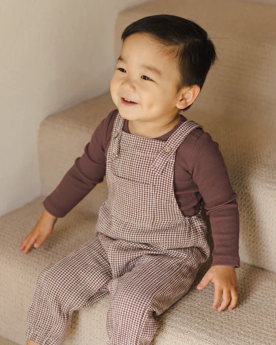 QUINCY MAE BABY OVERALL - PLUM GINGHAM