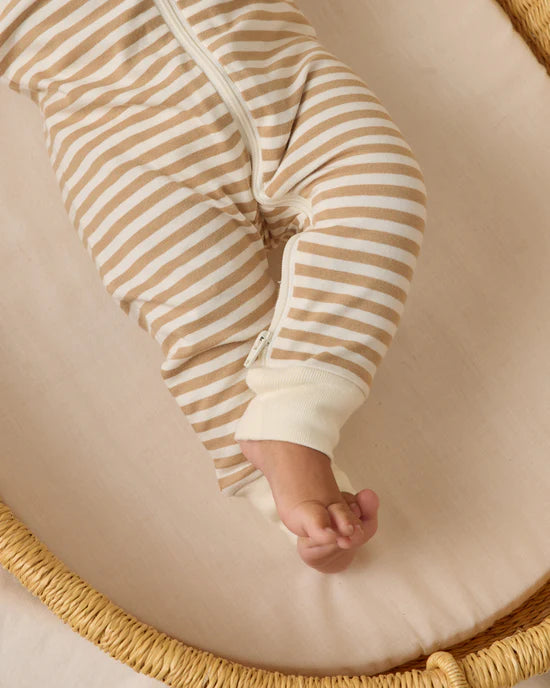 QUINCY MAE ZIP LONG SLEEVE SLEEPER - GOLD STRIPE