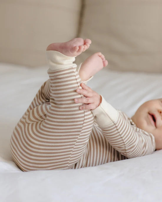 QUINCY MAE ZIP LONG SLEEVE SLEEPER - ALMOND STRIPE