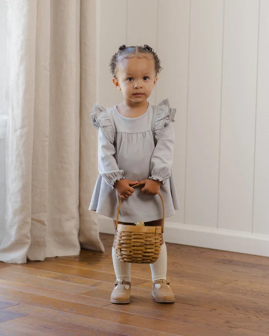 QUINCY MAE LONG SLEEVE FLUTTER DRESS - CLOUD