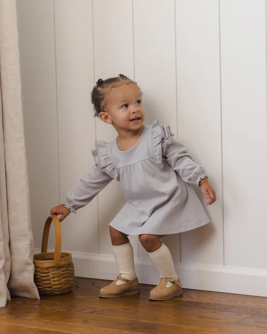 QUINCY MAE LONG SLEEVE FLUTTER DRESS - CLOUD