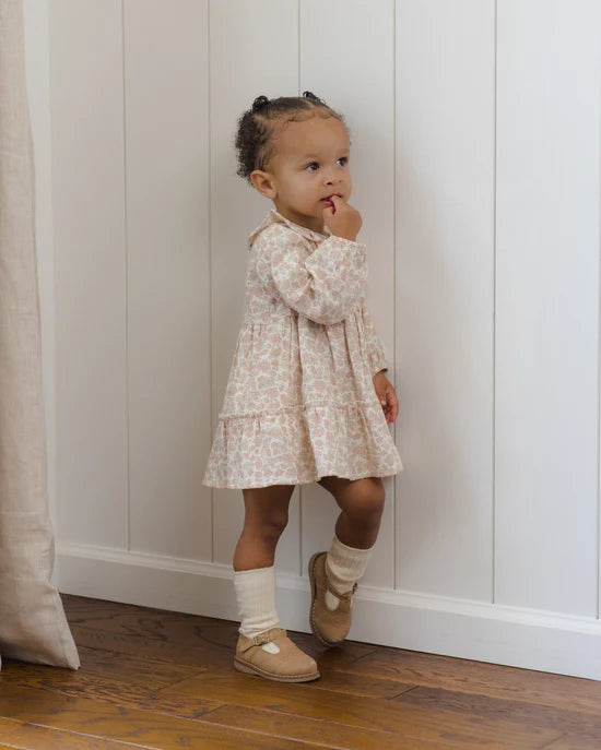 QUINCY MAE RUFFLE COLLAR BUTTON DRESS - PINK BLOSSOM