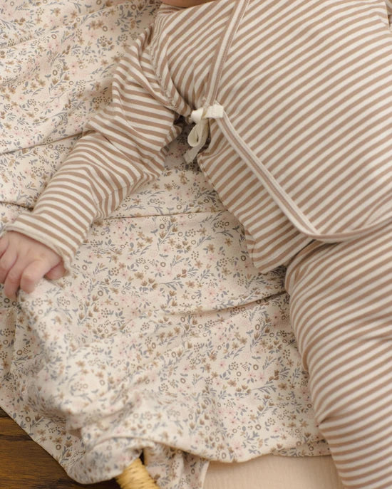 QUINCY MAE WRAP TOP + FOOTED PANT SET - ALMOND STRIPE
