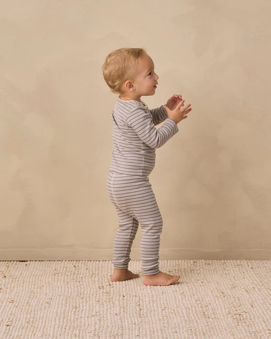 QUINCY MAE RIBBED TEE + LEGGING SET - SLATE MICROSTRIPE