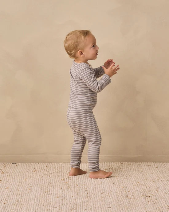 QUINCY MAE RIBBED TEE + LEGGING SET - SLATE MICROSTRIPE