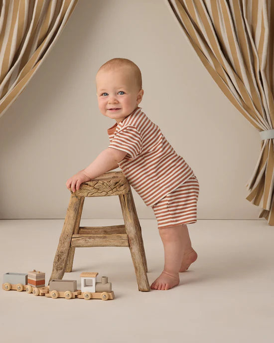 QUINCY MAE BOXY POCKET TEE + SHORTS SET - POPPY STRIPE