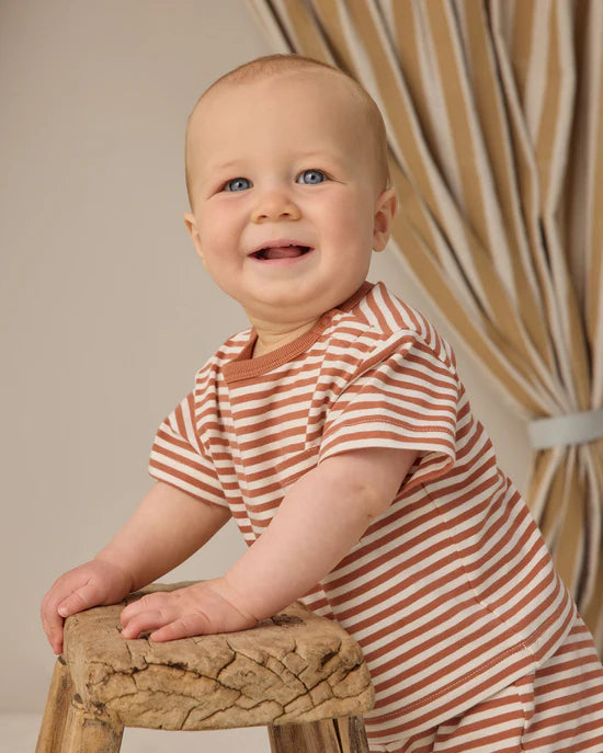 QUINCY MAE BOXY POCKET TEE + SHORTS SET - POPPY STRIPE
