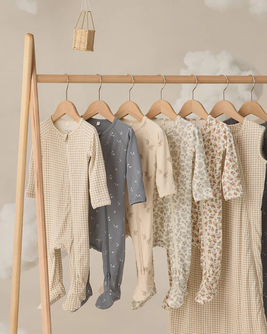 QUINCY MAE BAMBOO ZIP SLEEPER - OAT GINGHAM