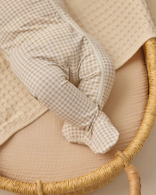 QUINCY MAE BAMBOO ZIP SLEEPER - OAT GINGHAM