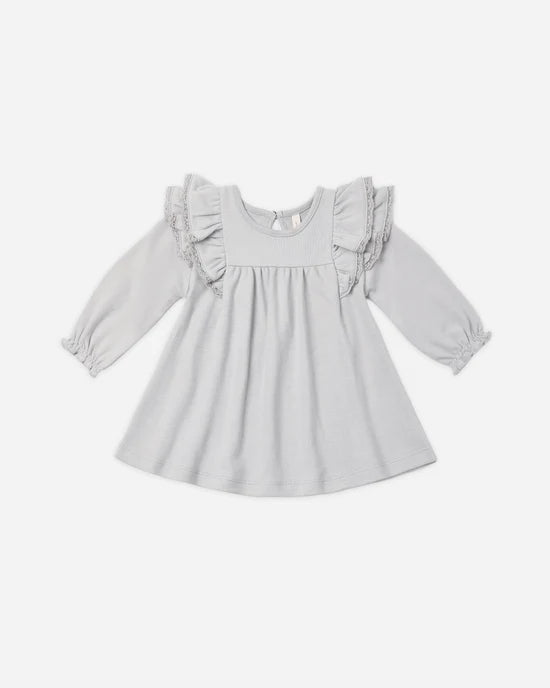 QUINCY MAE LONG SLEEVE FLUTTER DRESS - CLOUD