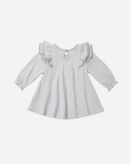 QUINCY MAE LONG SLEEVE FLUTTER DRESS - CLOUD