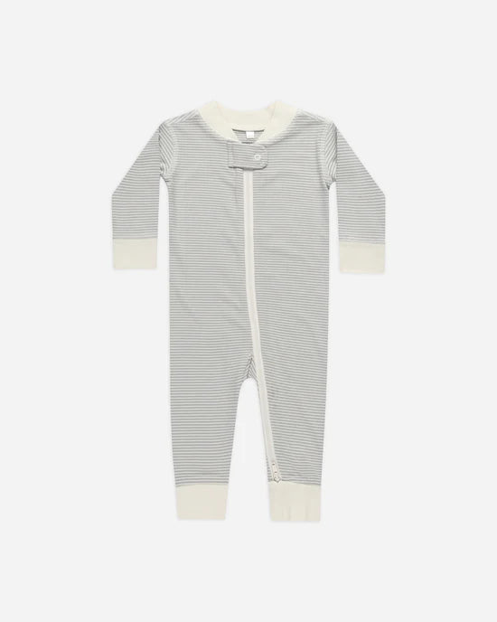 QUINCY MAE ZIP LONG SLEEVE SLEEPER - BLUE MICRO STRIPE