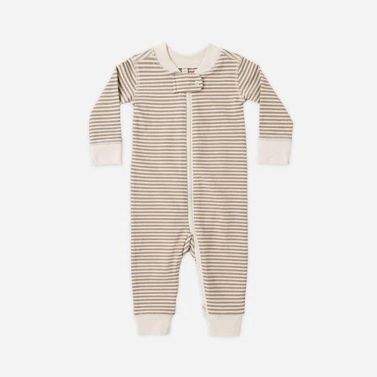 QUINCY MAE ZIP LONG SLEEVE SLEEPER - ALMOND STRIPE