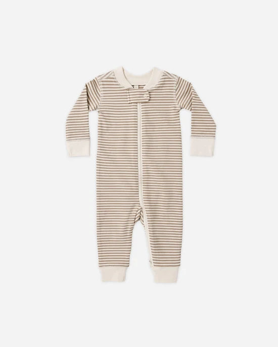 QUINCY MAE ZIP LONG SLEEVE SLEEPER - ALMOND STRIPE