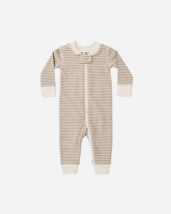 QUINCY MAE ZIP LONG SLEEVE SLEEPER - ALMOND STRIPE