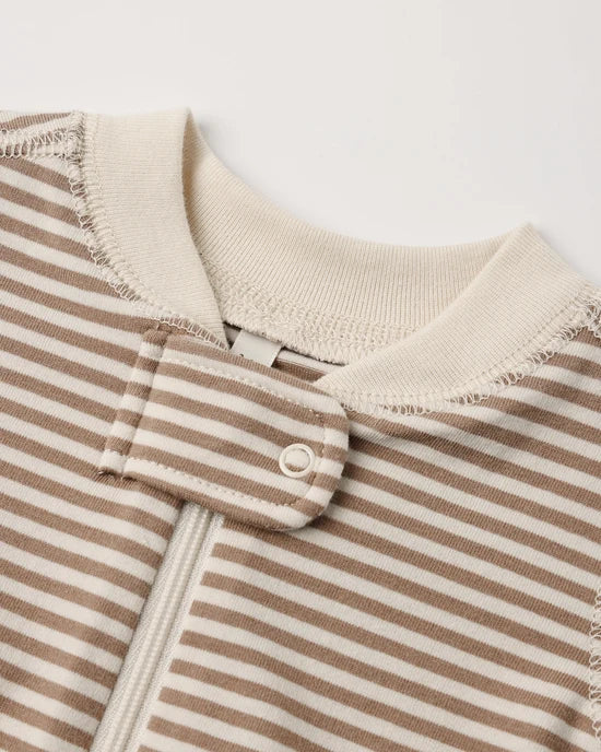 QUINCY MAE ZIP LONG SLEEVE SLEEPER - ALMOND STRIPE