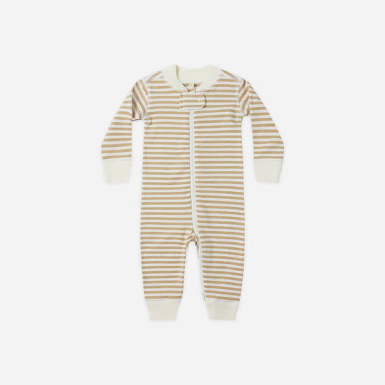 QUINCY MAE ZIP LONG SLEEVE SLEEPER - GOLD STRIPE