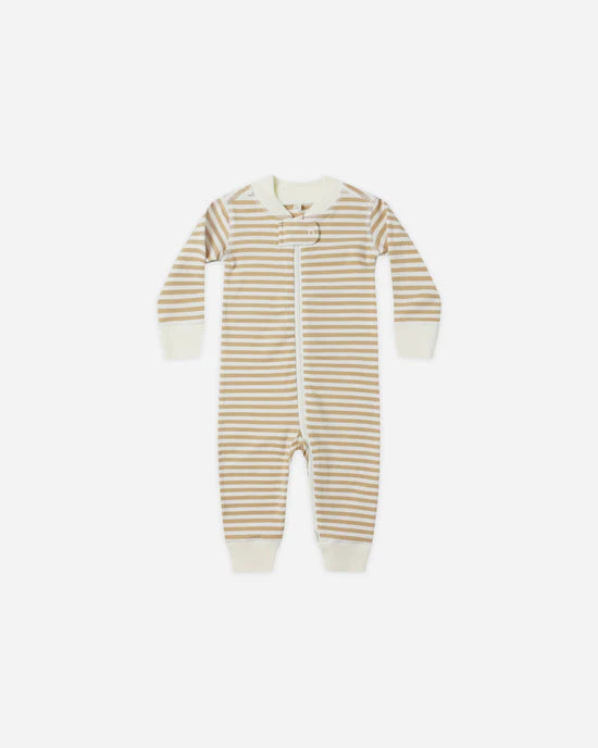 QUINCY MAE ZIP LONG SLEEVE SLEEPER - GOLD STRIPE