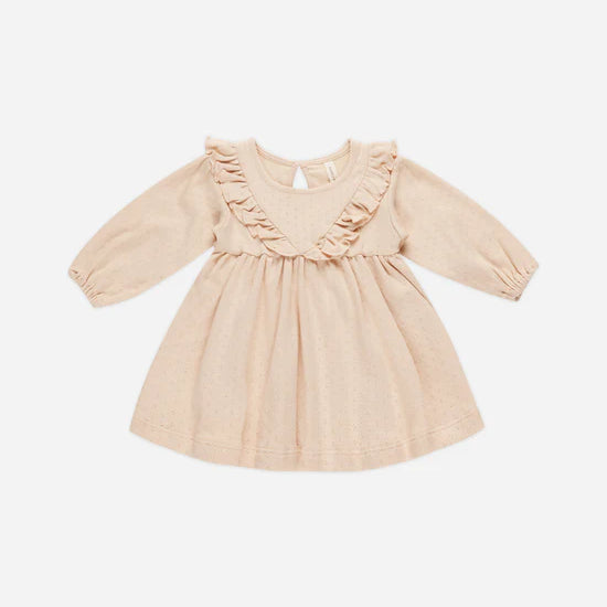 QUINCY MAE LONG SLEEVE RUFFLE V NECK DRESS - SHELL