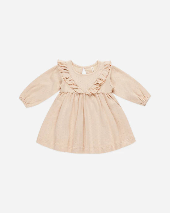 QUINCY MAE LONG SLEEVE RUFFLE V NECK DRESS - SHELL