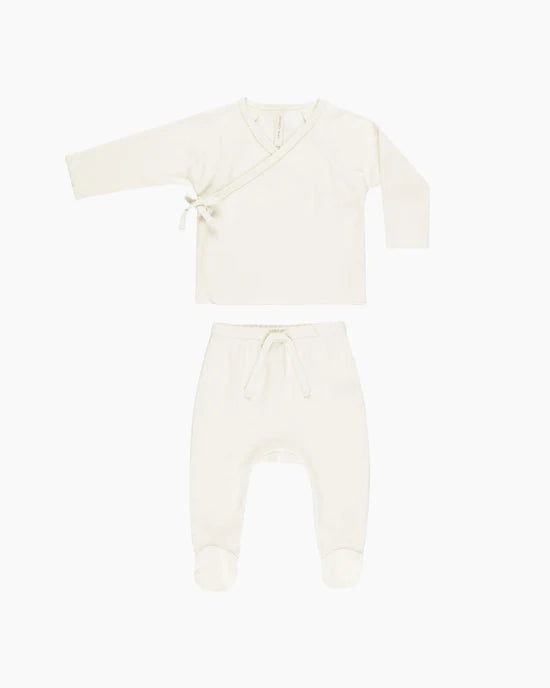 QUINCY MAY WRAP TOP + FOOTED PANT SET - NATURAL