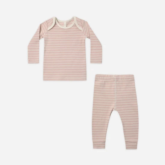 QUINCY MAE RIBBED TEE + LEGGING SET - DUSTY ROSE MICROSTRIPE