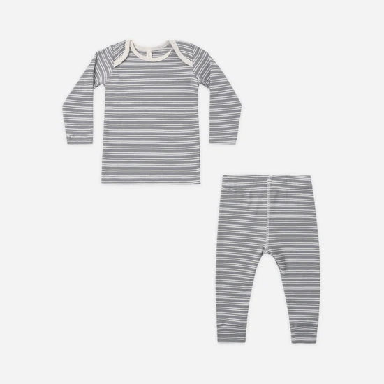 QUINCY MAE RIBBED TEE + LEGGING SET - SLATE MICROSTRIPE