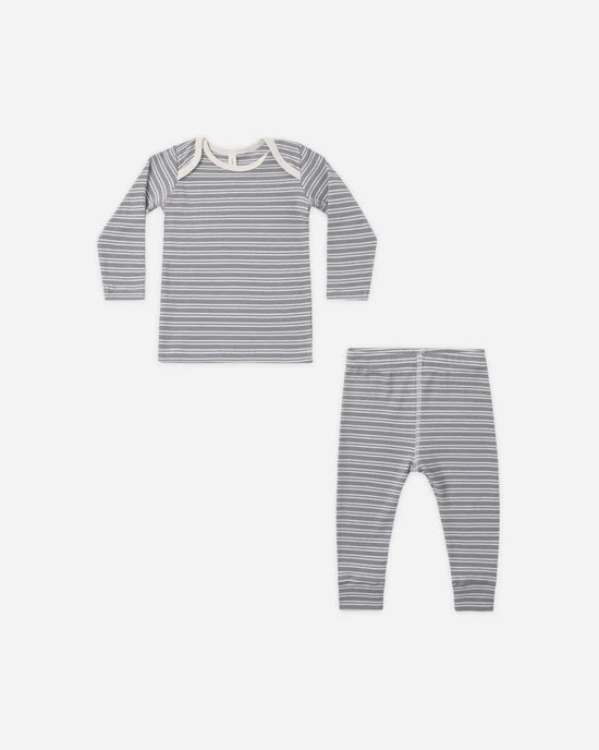 QUINCY MAE RIBBED TEE + LEGGING SET - SLATE MICROSTRIPE