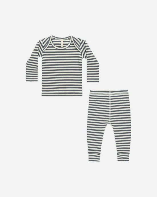 QUINCY MAE RIBBED TEE + LEGGING SET - INIDIGO STRIPE