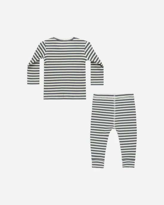 QUINCY MAE RIBBED TEE + LEGGING SET - INIDIGO STRIPE