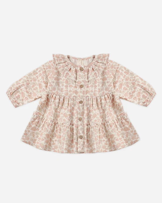QUINCY MAE RUFFLE COLLAR BUTTON DRESS - PINK BLOSSOM