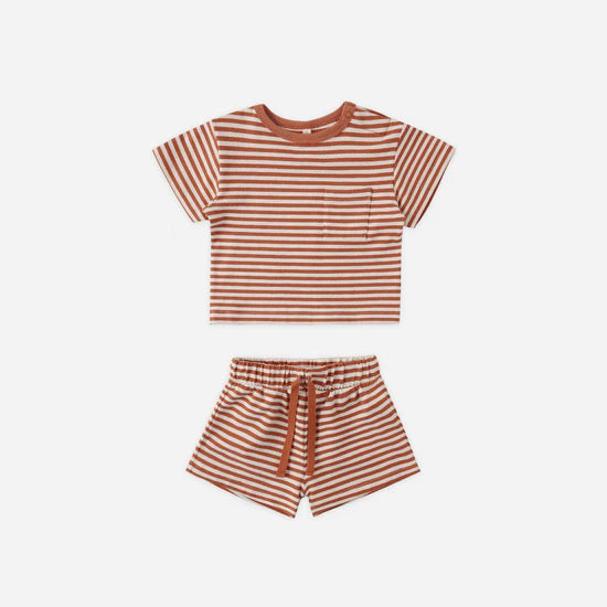 QUINCY MAE BOXY POCKET TEE + SHORTS SET - POPPY STRIPE