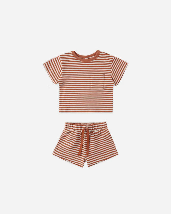 QUINCY MAE BOXY POCKET TEE + SHORTS SET - POPPY STRIPE