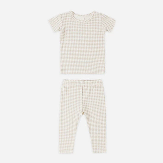 QUINCY MAE BAMBOO SHORT SLEEVE PJ SET - OAT GINGHAM
