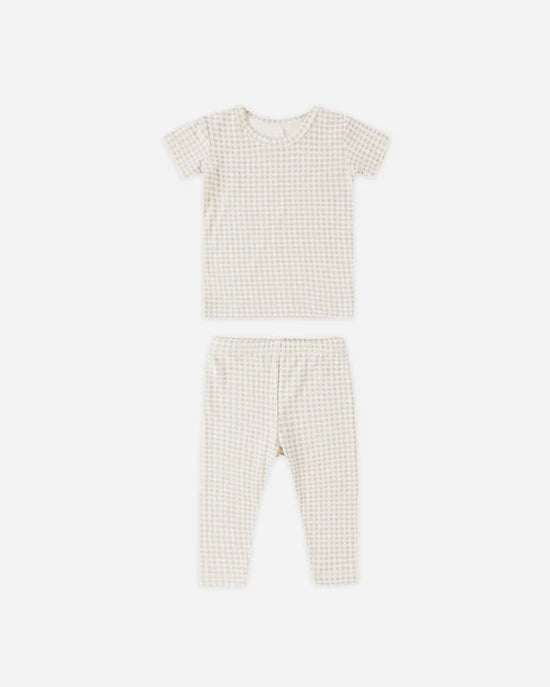 QUINCY MAE BAMBOO SHORT SLEEVE PJ SET - OAT GINGHAM