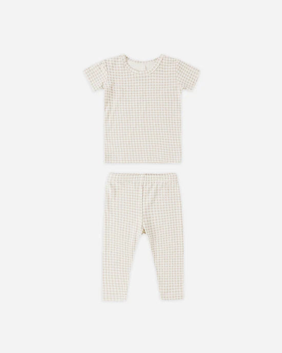 QUINCY MAE BAMBOO SHORT SLEEVE PJ SET - OAT GINGHAM