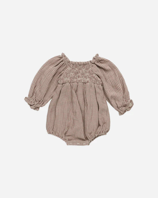 QUINCY MAE EDEN ROMPER - PLUM GINGHAM