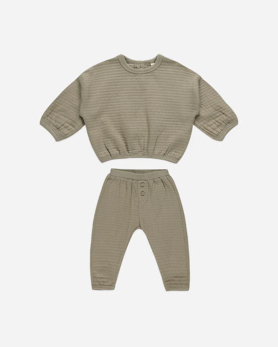 QUINCY MAE TEXTURED SWEAT SET - OLIVE