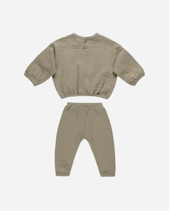 QUINCY MAE TEXTURED SWEAT SET - OLIVE