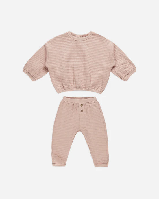 QUINCY MAE TEXTURED SWEAT SET - BLUSH