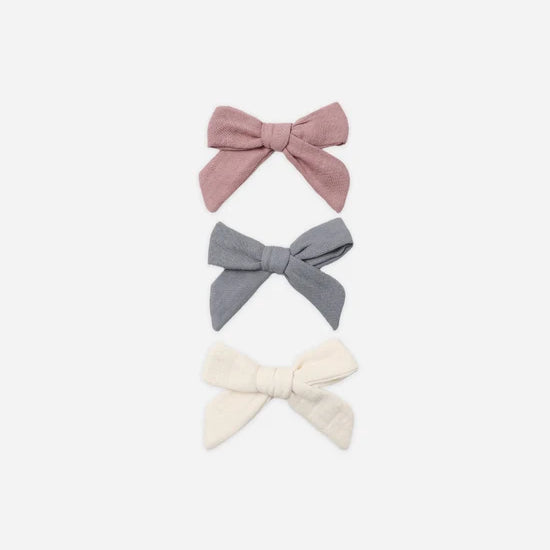 QUINCY MAE BOW W CLIP SET - MULBERRY. SLATE. NATURAL
