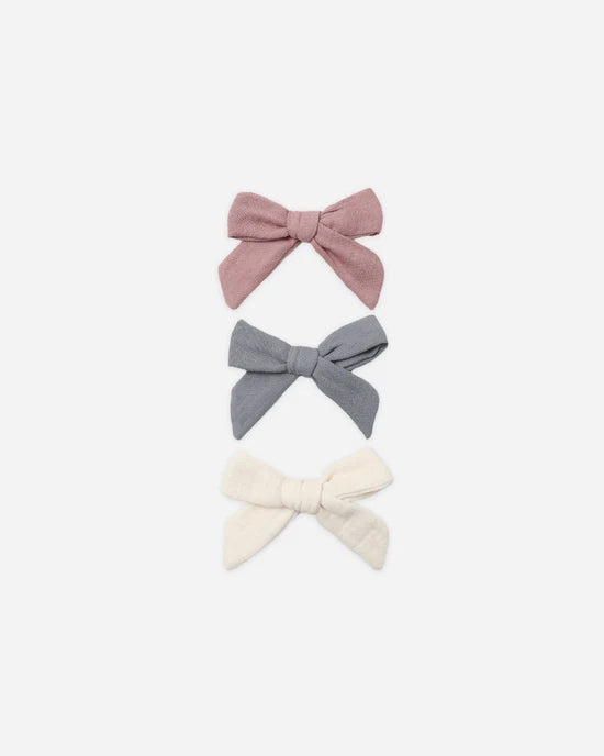 QUINCY MAE BOW W CLIP SET - MULBERRY. SLATE. NATURAL