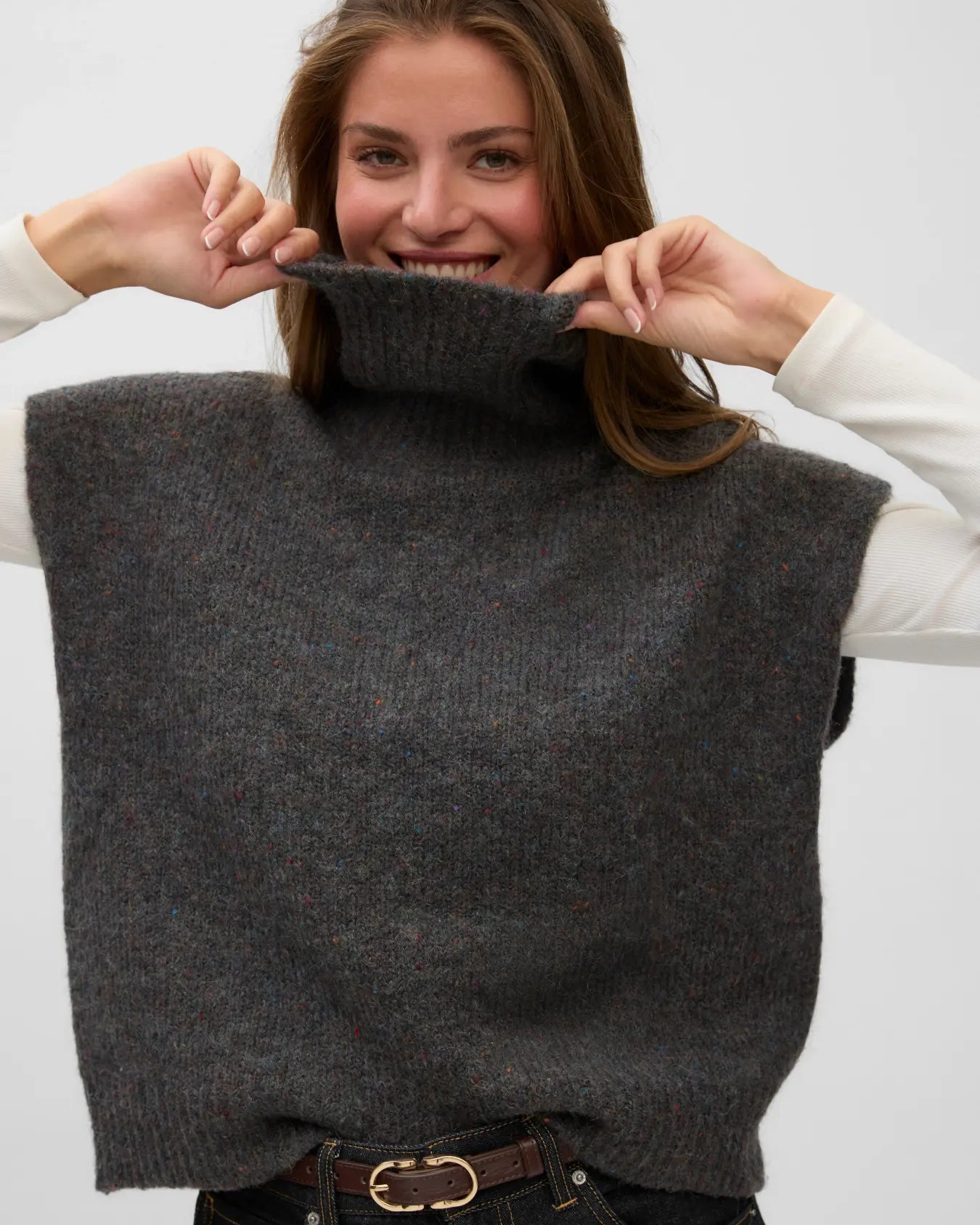 VM INGRID ROLLNECK VEST - DARK GREY MELANGE