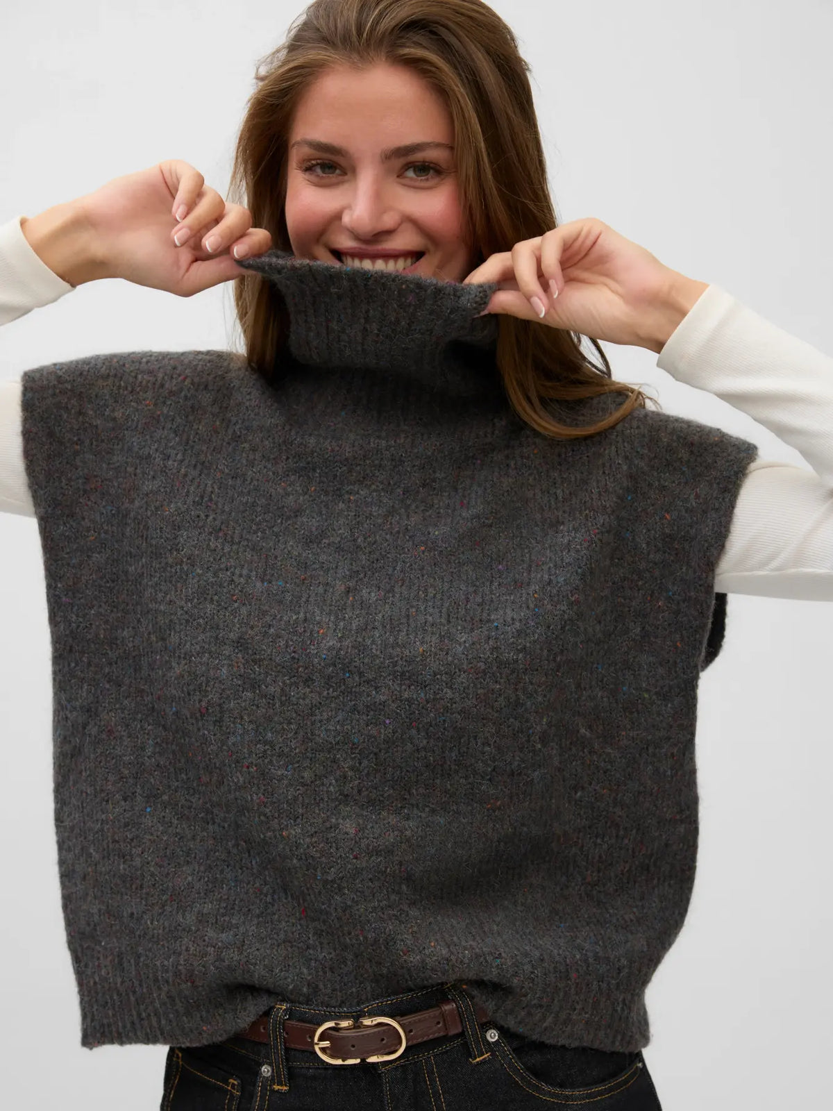 VM INGRID ROLLNECK VEST - DARK GREY MELANGE