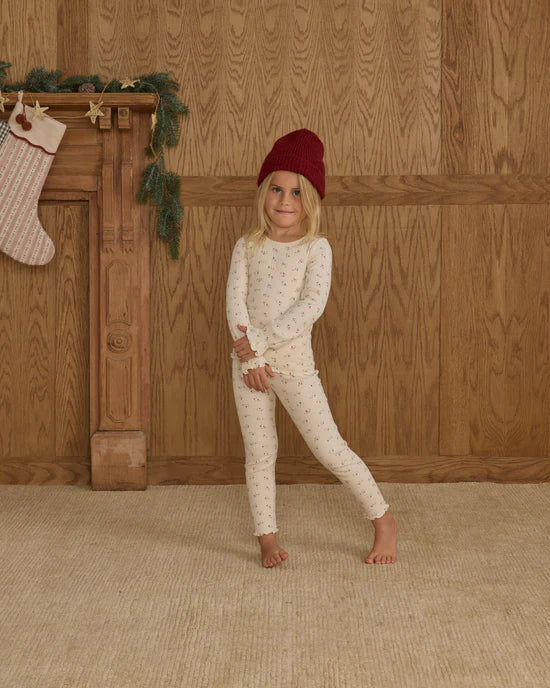 RYLEE + CRU RIBBED LONG SLEEVE TOP - NATURAL DITSY